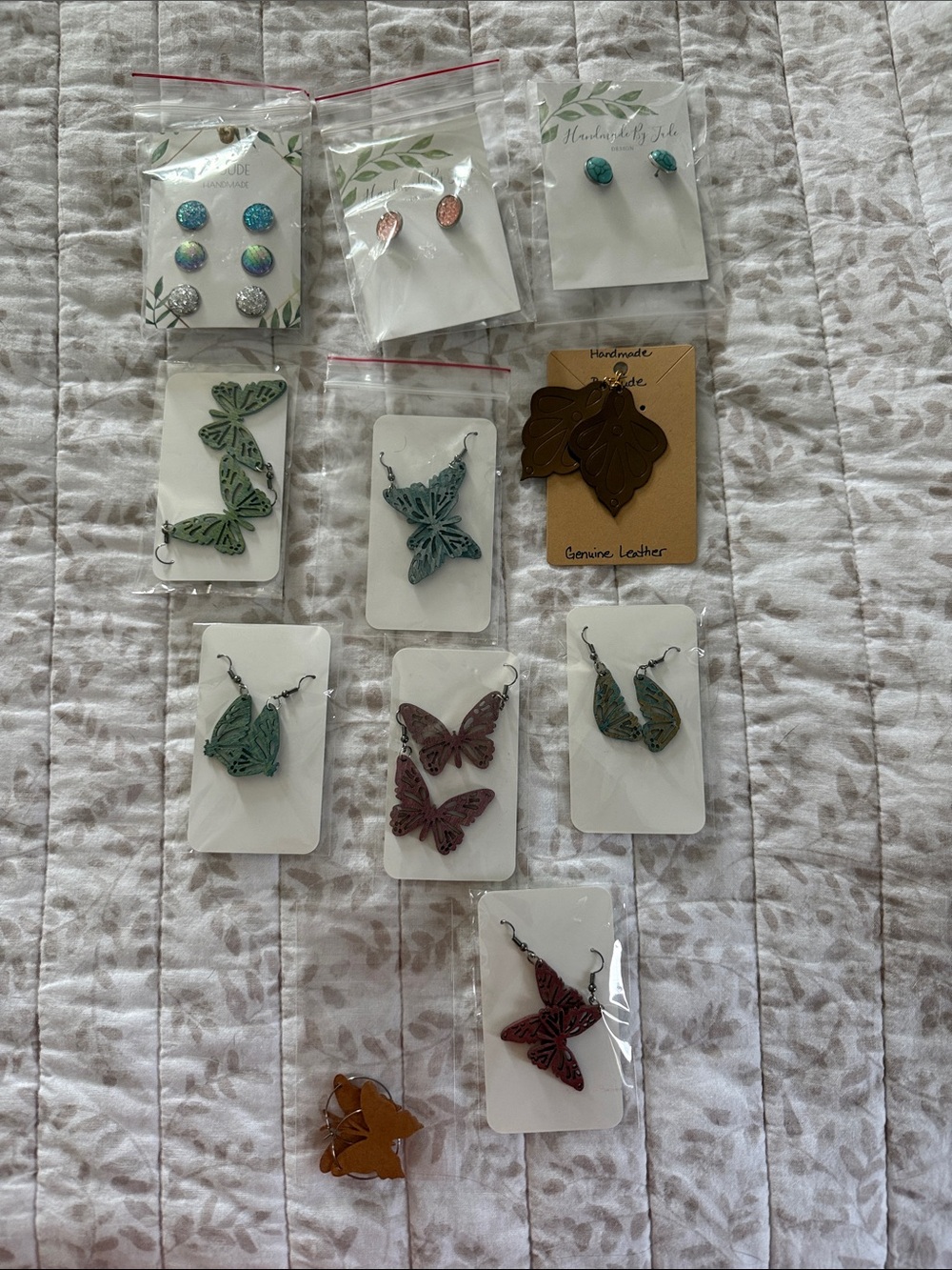 Handmade Butterfly and Leaf Earrings — Assorted Green, Teal, Brown